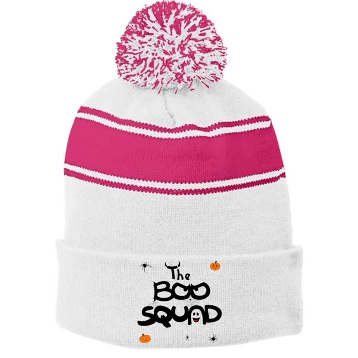 The Boo Squad Halloween Clothes Spooky Pumpkin Spiders Cute Gift Stripe Pom Pom Beanie