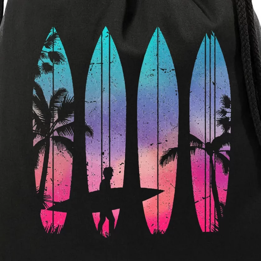 Tropical Beach Surf Surfboard Surfing Surfer Ocean Surfing Drawstring Bag