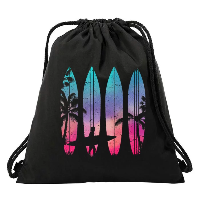 Tropical Beach Surf Surfboard Surfing Surfer Ocean Surfing Drawstring Bag