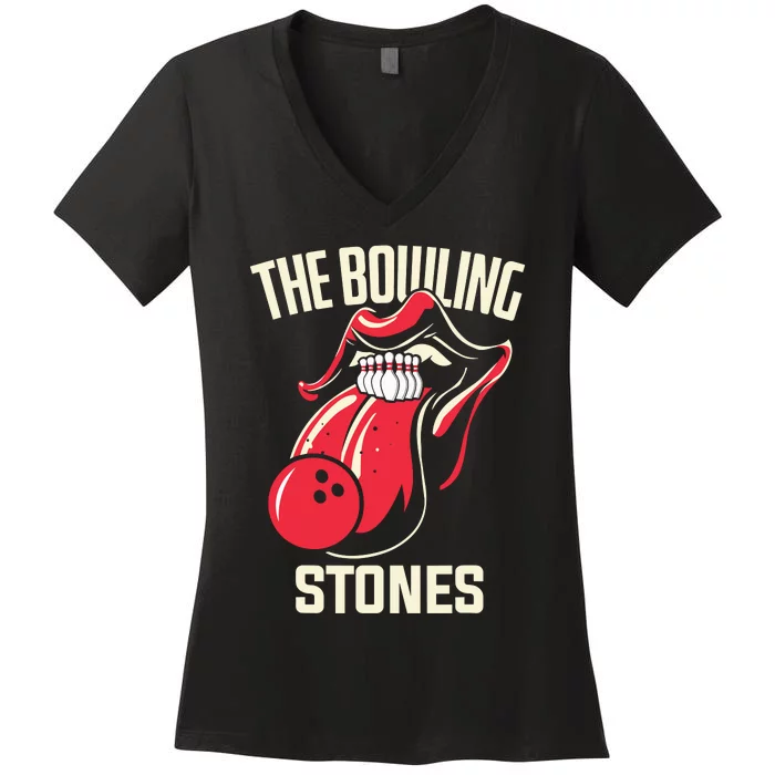 The Bowling Stones Bowling Women's V-Neck T-Shirt