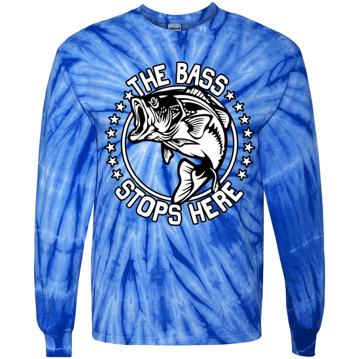 The Bass Stops Here Funny Fisher Fishing Bass Fish Gift Tie-Dye Long Sleeve Shirt