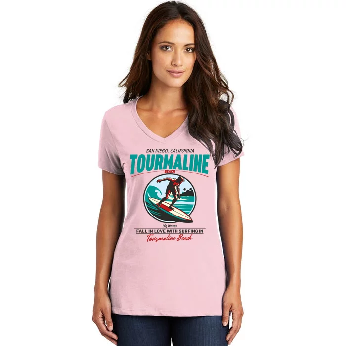 Tourmaline Beach Surfing Park California Women's V-Neck T-Shirt