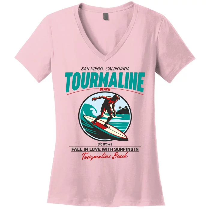 Tourmaline Beach Surfing Park California Women's V-Neck T-Shirt