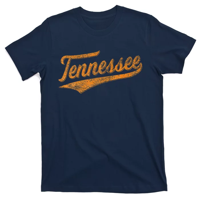 Tennessee Baseball Sports Script Cursive Flag Swoosh Retro T-Shirt