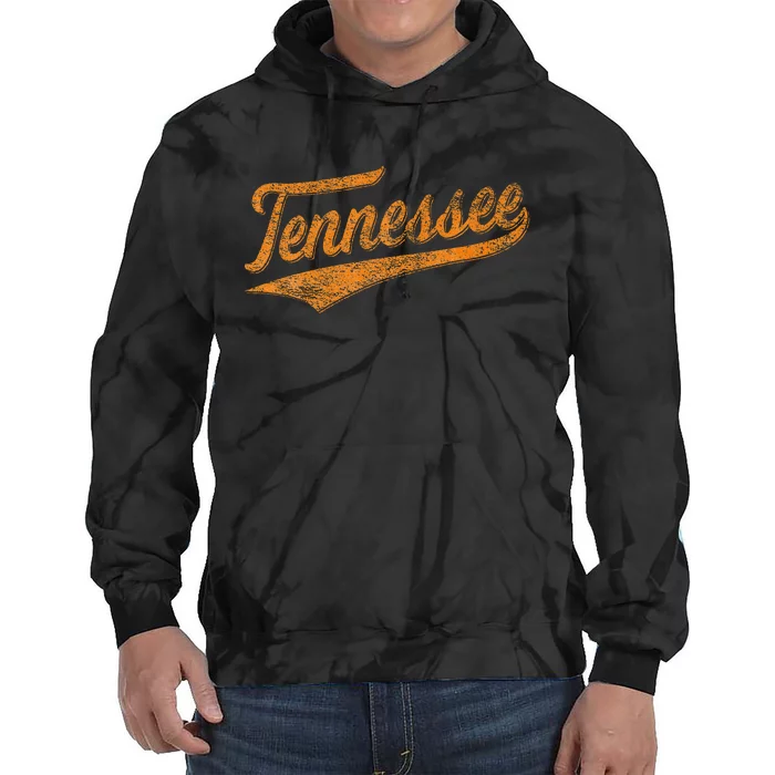 Tennessee Baseball Sports Script Cursive Flag Swoosh Retro Tie Dye Hoodie