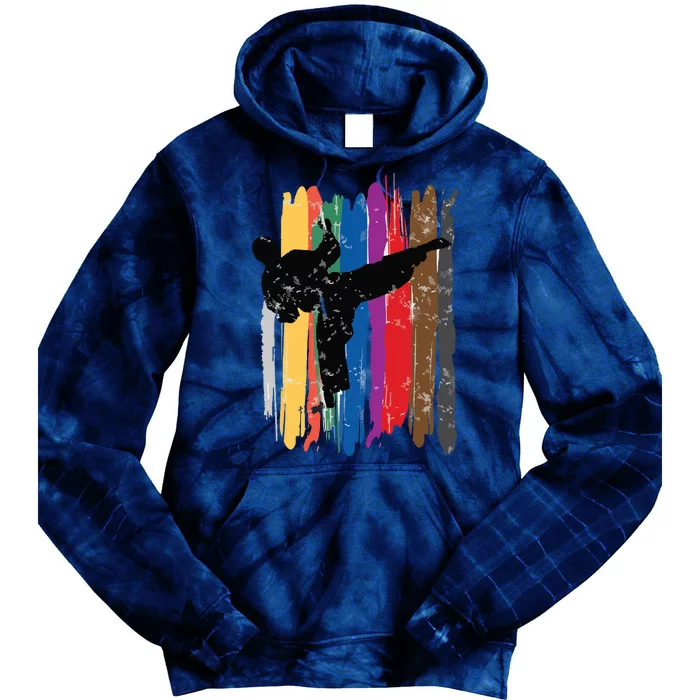 Taekwondo Belts Silhouette Distressed Martial Arts Gift Tie Dye Hoodie