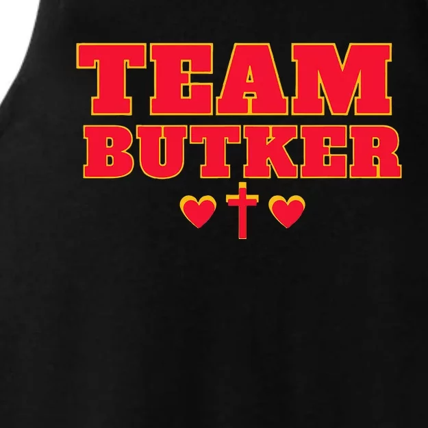 Team Butker Surname Cross Hearts Christian Family Name Ladies Tri-Blend Wicking Tank