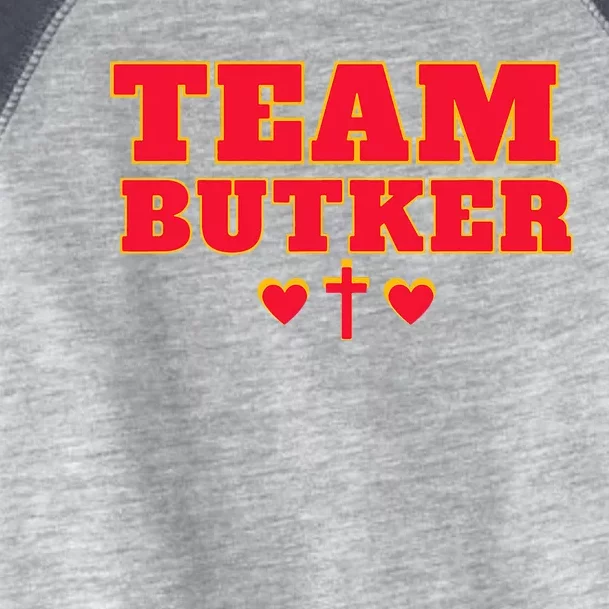 Team Butker Surname Cross Hearts Christian Family Name Toddler Fine Jersey T-Shirt