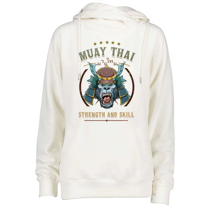 Thai Boxing Strength And Skill Muay Thai And Samurai Womens Funnel Neck Pullover Hood