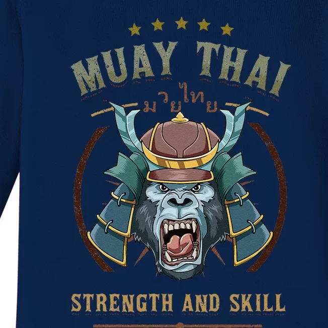 Thai Boxing Strength And Skill Muay Thai And Samurai Baby Long Sleeve Bodysuit