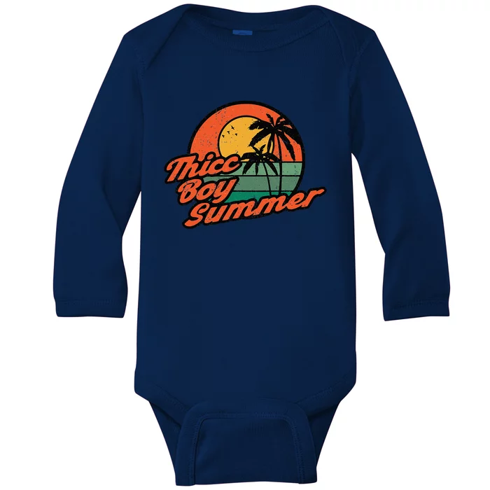 Thicc Boy Summer Funny Retro Vintage Design Baby Long Sleeve Bodysuit