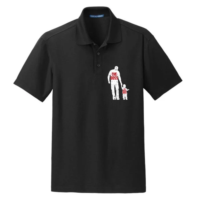 The Boss The Real Boss Fathers Day Dad Son Daughter Matching Dry Zone Grid Performance Polo