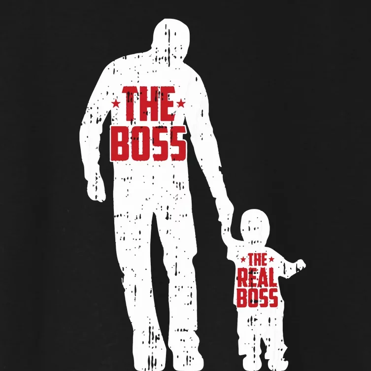 The Boss The Real Boss Fathers Day Dad Son Daughter Matching Women's Crop Top Tee