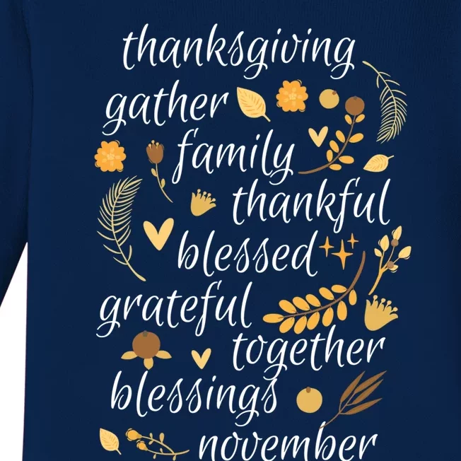 Thankful Blessings Thanksgiving Dinner Family Feast Time Gift Baby Long Sleeve Bodysuit