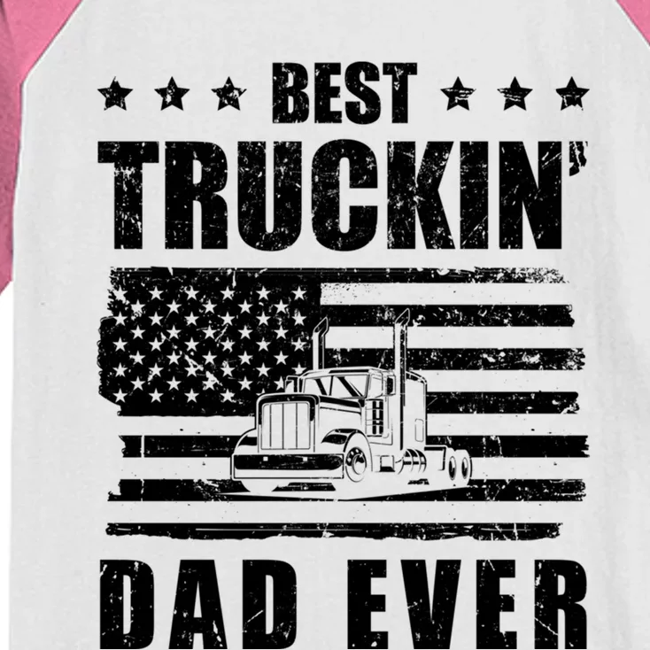 Trucker Best Truckin Dad Ever Driver Gift Kids Colorblock Raglan Jersey