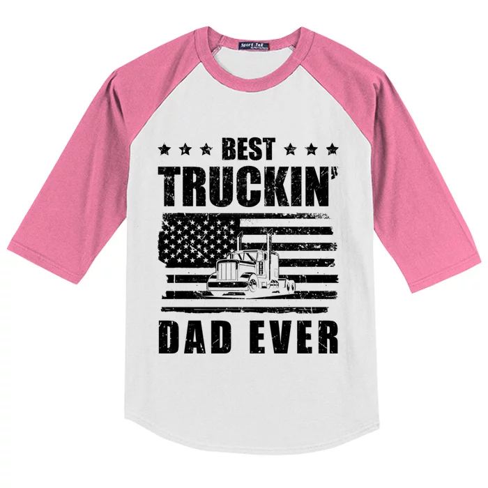 Trucker Best Truckin Dad Ever Driver Gift Kids Colorblock Raglan Jersey