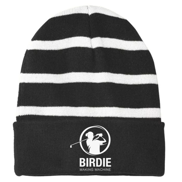 Talk Birdie To Me for a Golf Player Golfer Golfing Striped Beanie with Solid Band