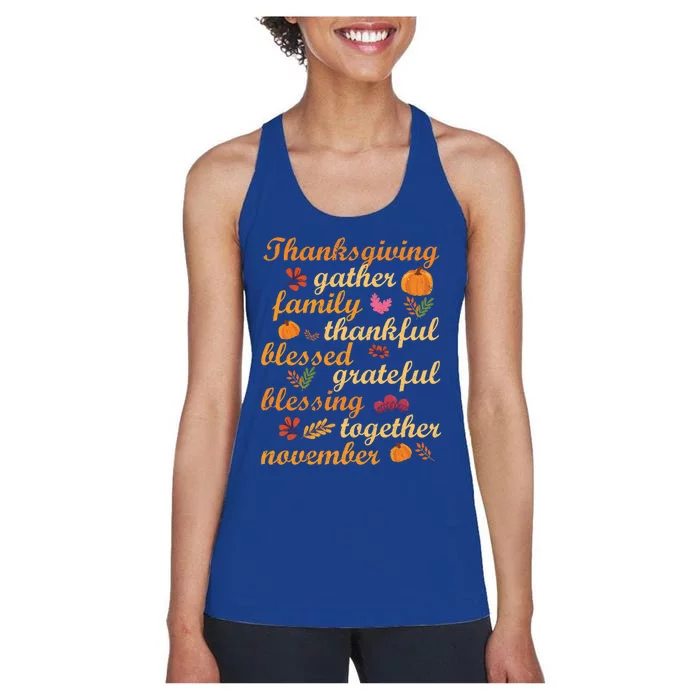 Thankful Blessings Thanksgiving Dinner Family Feast Time Great Gift Women's Racerback Tank