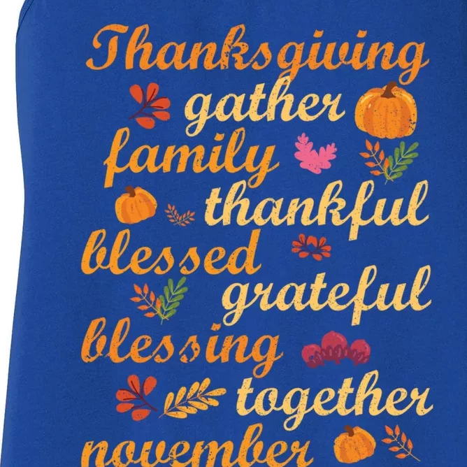 Thankful Blessings Thanksgiving Dinner Family Feast Time Great Gift Women's Racerback Tank