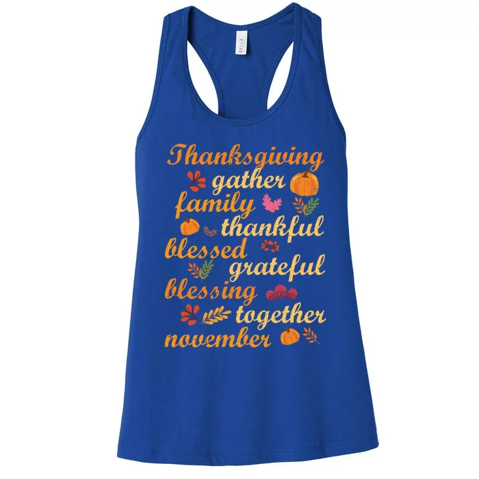 Thankful Blessings Thanksgiving Dinner Family Feast Time Great Gift Women's Racerback Tank