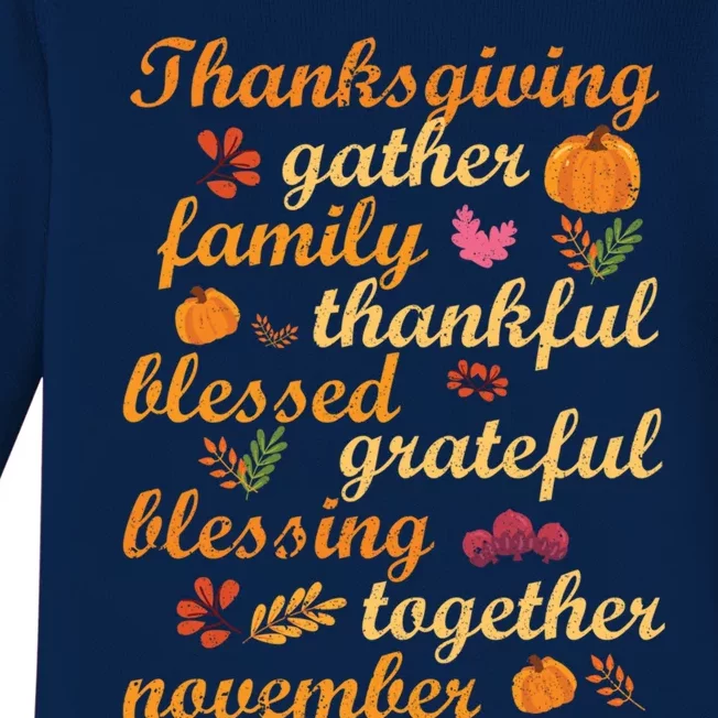 Thankful Blessings Thanksgiving Dinner Family Feast Time Great Gift Baby Long Sleeve Bodysuit