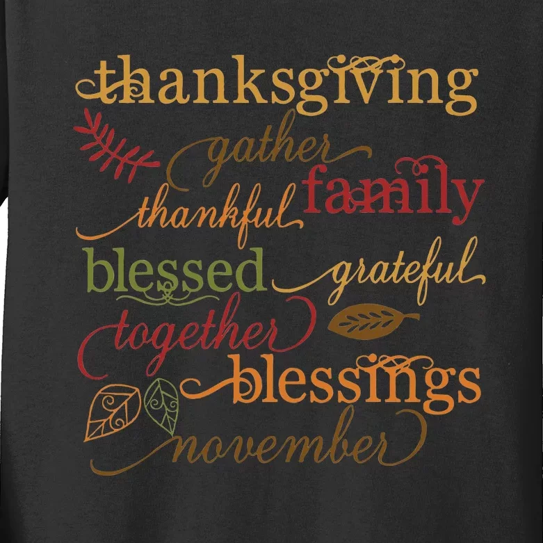 Thankful Blessings Thanksgiving Family Kids Long Sleeve Shirt