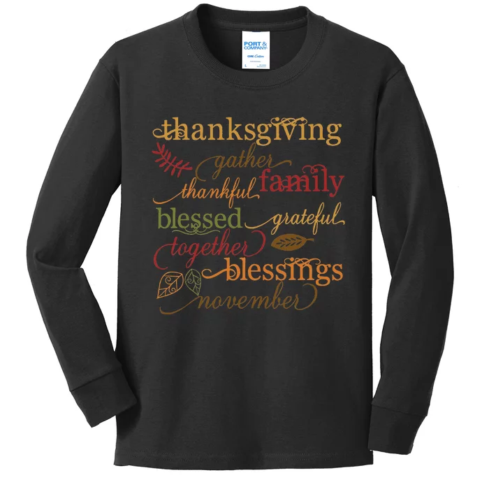 Thankful Blessings Thanksgiving Family Kids Long Sleeve Shirt