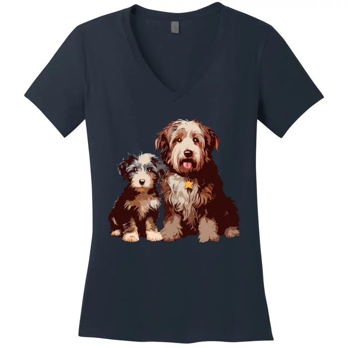 Two Bob Tail Dogs Women's V-Neck T-Shirt