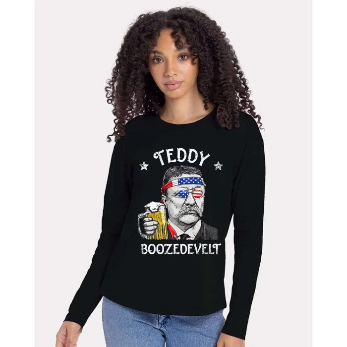 Teddy Boozedevelt Theodore Roosevelt 4th Of July American Womens Cotton Relaxed Long Sleeve T-Shirt