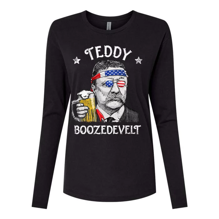 Teddy Boozedevelt Theodore Roosevelt 4th Of July American Womens Cotton Relaxed Long Sleeve T-Shirt