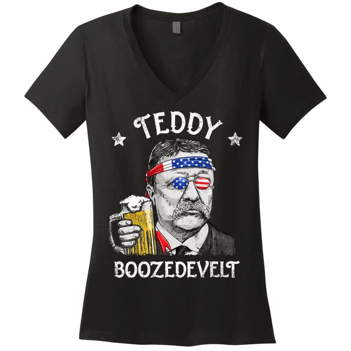 Teddy Boozedevelt Theodore Roosevelt 4th Of July American Women's V-Neck T-Shirt