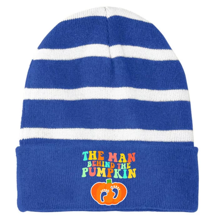 The Behind The Pumpkin Dad Soon Halloween Pregnancy Meaningful Gift Striped Beanie with Solid Band