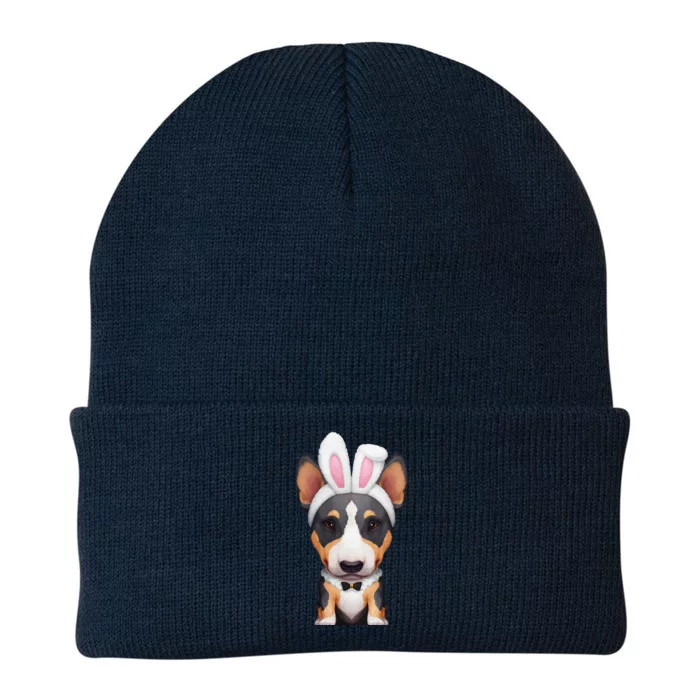 Tricolor Bull Terrier In Easter Bunny Costume Knit Cap Winter Beanie