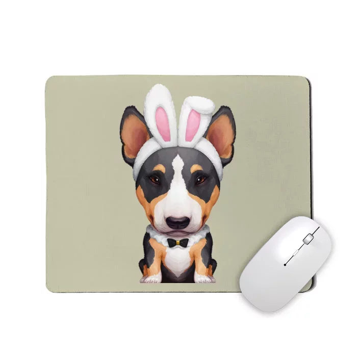 Tricolor Bull Terrier In Easter Bunny Costume Mousepad