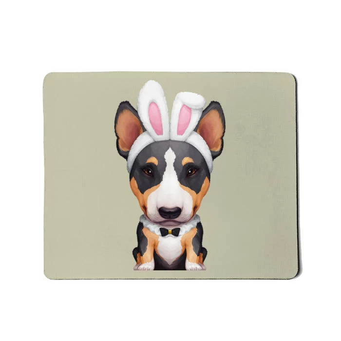 Tricolor Bull Terrier In Easter Bunny Costume Mousepad