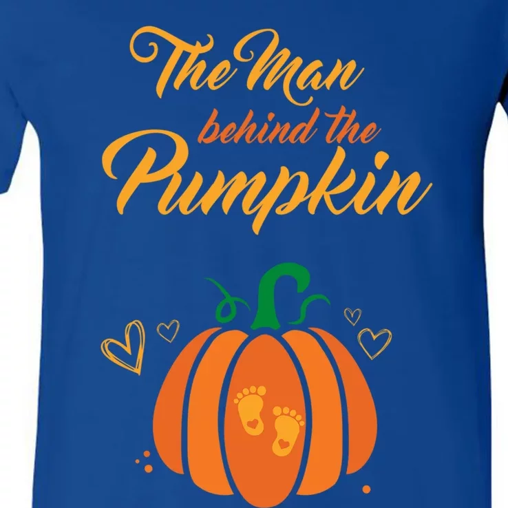 The Behind The Pumpkin Maternity Pregnancy Dad Halloween Gift V-Neck T-Shirt