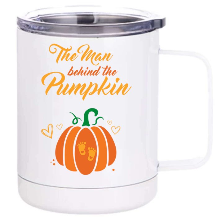 The Behind The Pumpkin Maternity Pregnancy Dad Halloween Gift Front & Back 12oz Stainless Steel Tumbler Cup