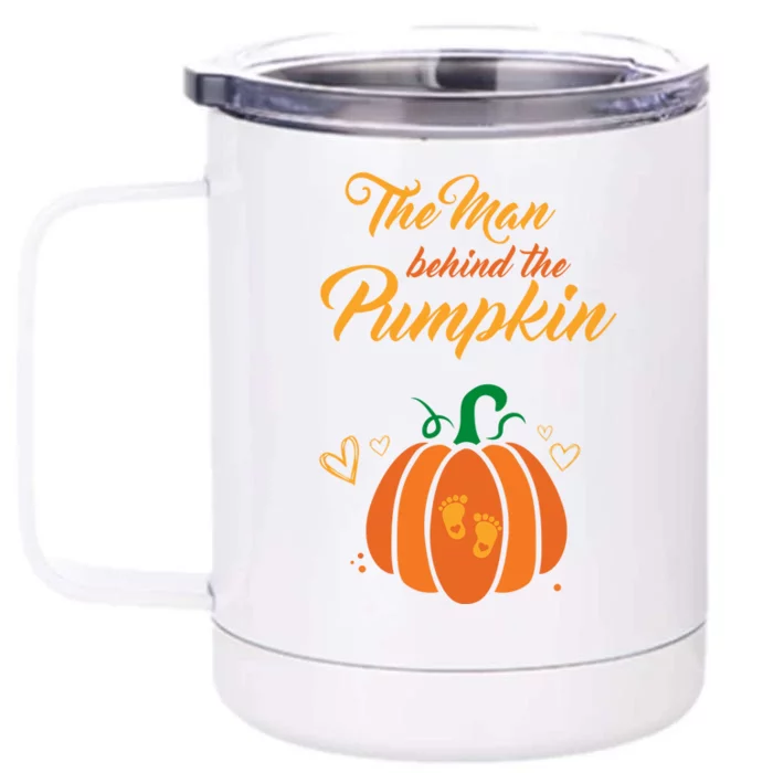 The Behind The Pumpkin Maternity Pregnancy Dad Halloween Gift Front & Back 12oz Stainless Steel Tumbler Cup