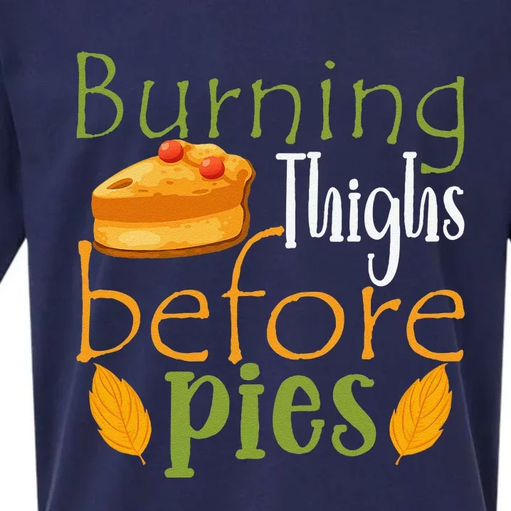 Thanksgiving Burning Thighs Before Pies Funny Turkey Workout Sueded Cloud Jersey T-Shirt