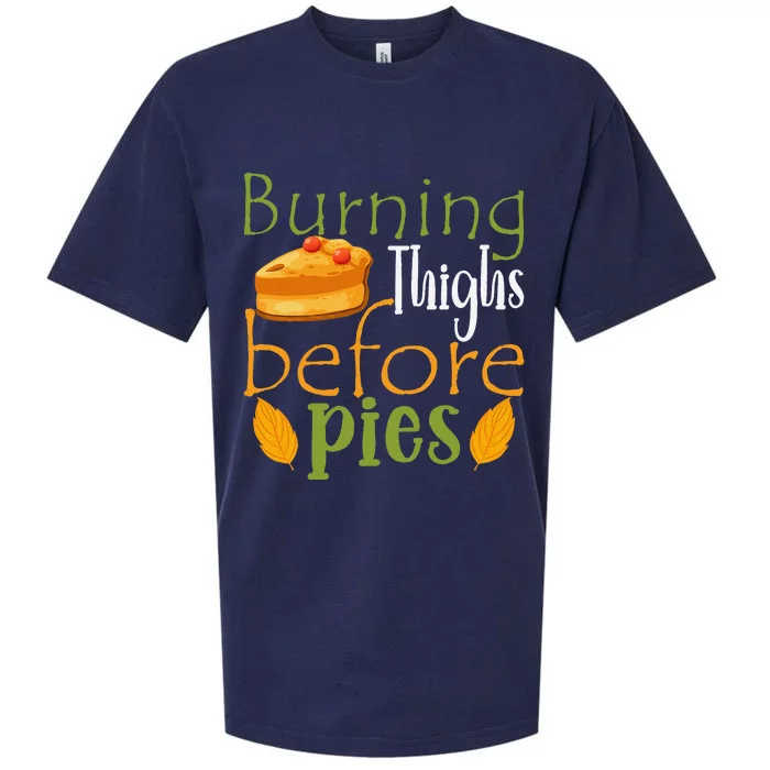 Thanksgiving Burning Thighs Before Pies Funny Turkey Workout Sueded Cloud Jersey T-Shirt