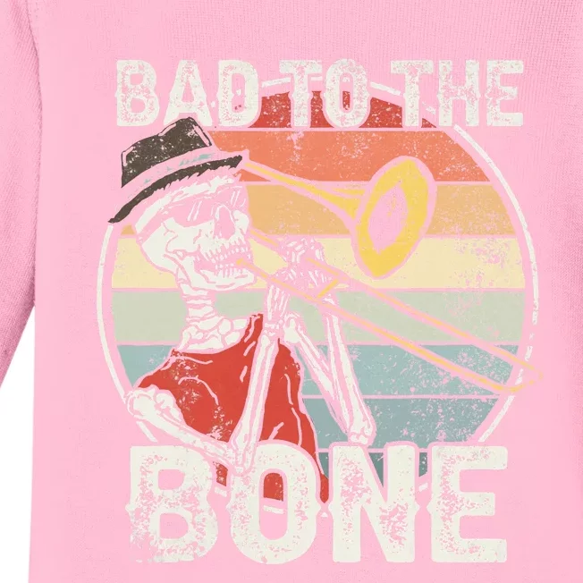 Trombone Bad To The Bone Retro Skeleton Marching Band Player Baby Long Sleeve Bodysuit