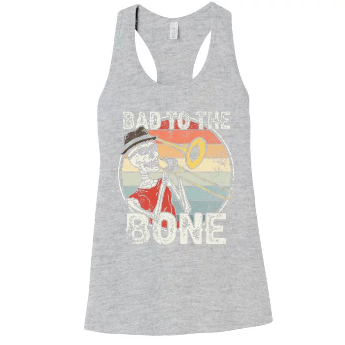 Trombone Bad To The Bone Retro Skeleton Marching Band Player Women's Racerback Tank