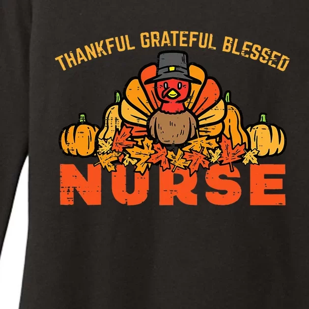 Thankful Blessed Turkey Nurse Thanksgiving Scrub Fall Womens CVC Long Sleeve Shirt