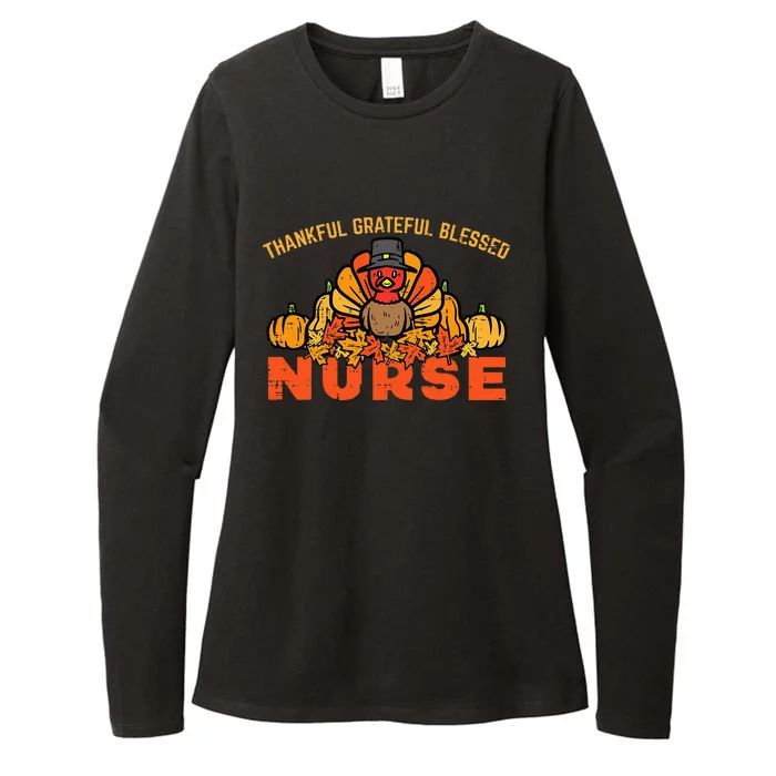 Thankful Blessed Turkey Nurse Thanksgiving Scrub Fall Womens CVC Long Sleeve Shirt