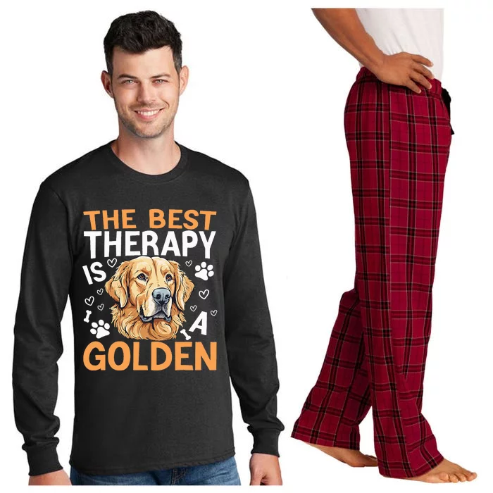 The Best Therapy Is A Golden Retriever Dog Lover Puppy Owner Long Sleeve Pajama Set