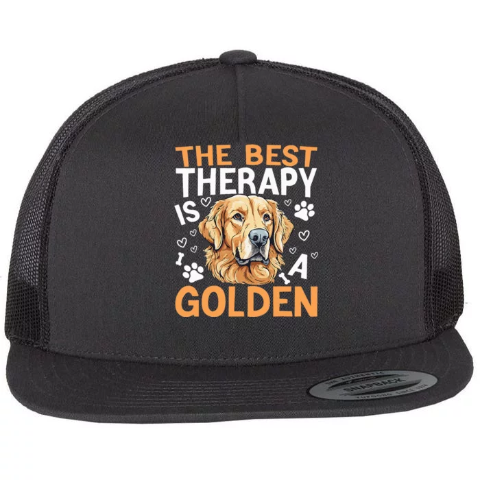 The Best Therapy Is A Golden Retriever Dog Lover Puppy Owner Flat Bill Trucker Hat