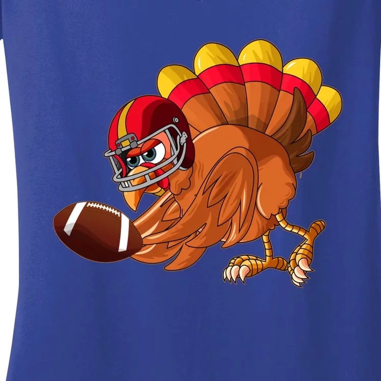 Turkey Bowl Touchdown Thanksgiving Football Player Gift Women's V-Neck T-Shirt