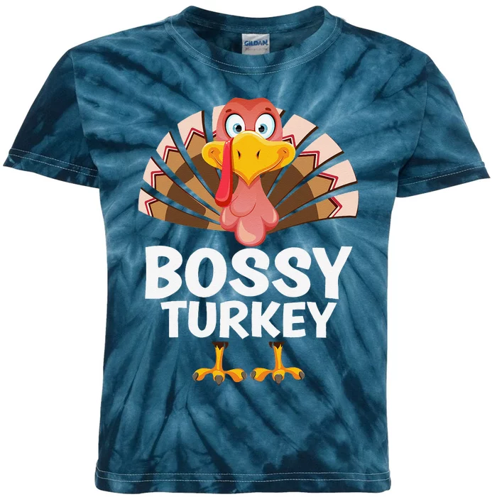 Thanksgiving Bossy Turkey Matching Pajama Kids Tie-Dye T-Shirt