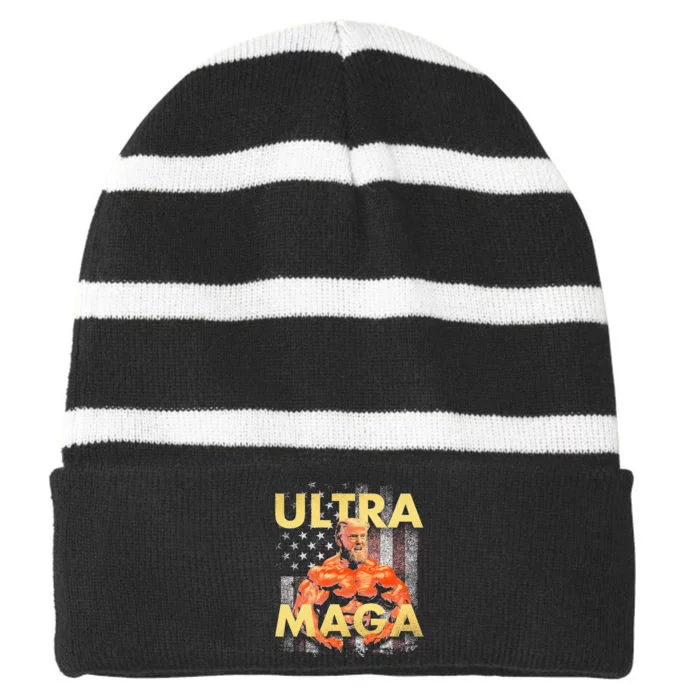 Trump Buff Ultra Maga Striped Beanie with Solid Band