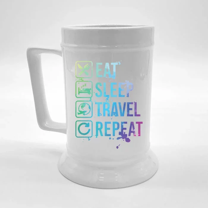 Travel Blogger Vacation Eat Sleep Repeat Gift Front & Back Beer Stein